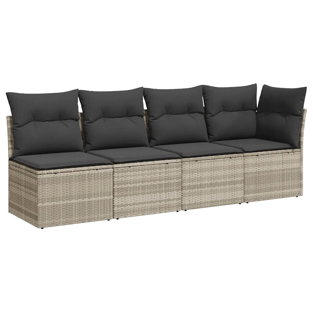 Divano da Giardino con Cuscini 4 Posti Grigio Chiaro Polyrattan 366177