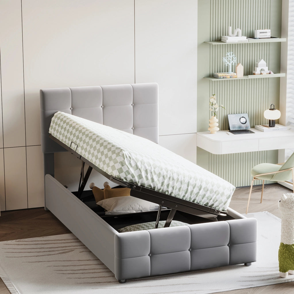 letto imbottito velluto grigio 90 x 200 cm