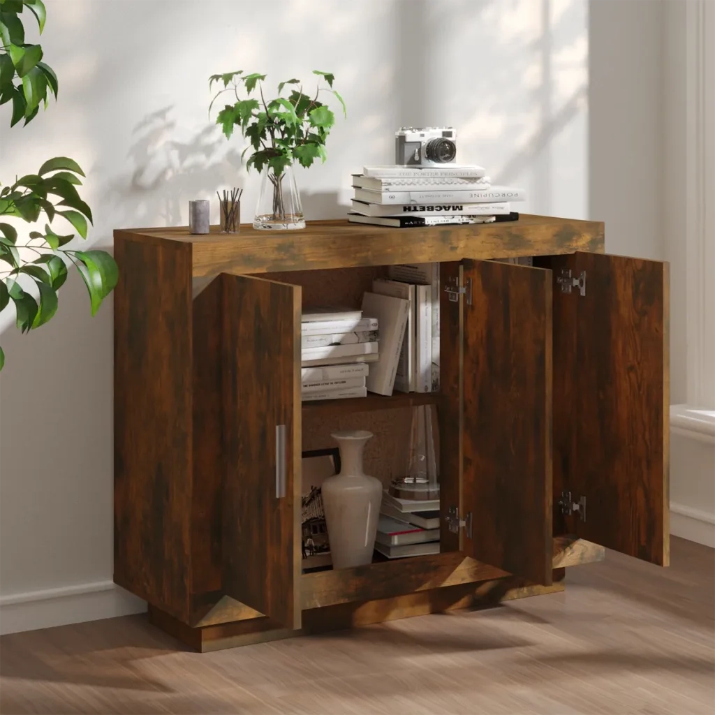 Credenza Rovere Fumo 92x35x75 cm in Legno Multistrato 817240