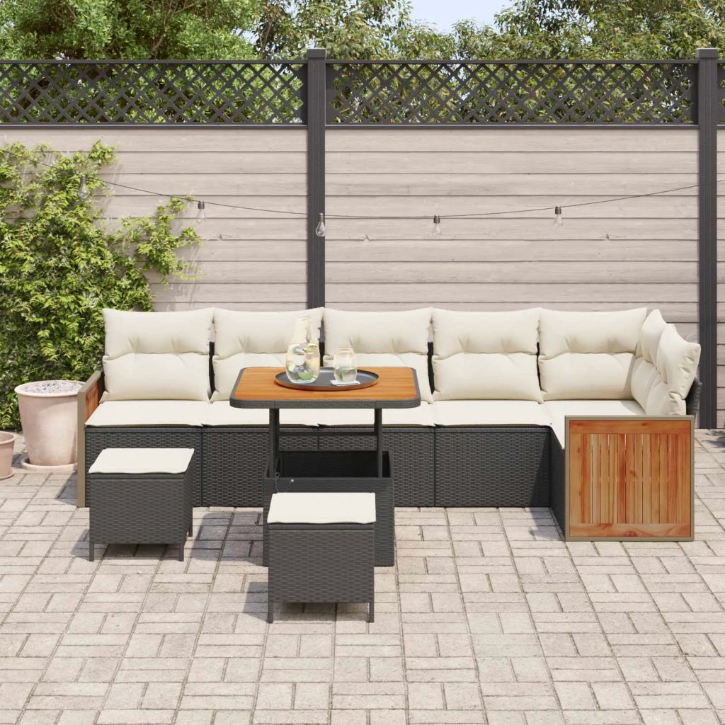 Set Divano da Giardino con cuscino 9 pcs Nero e Crema 3363190