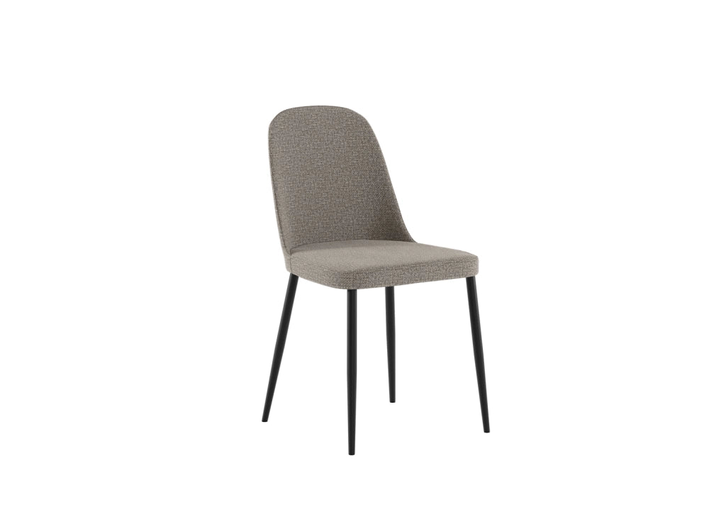 Sedia da pranzo Tamara con struttura in polipropilene e rivestimento in tessuto grigio chiaro, gambe in metallo nero - Stile moderno