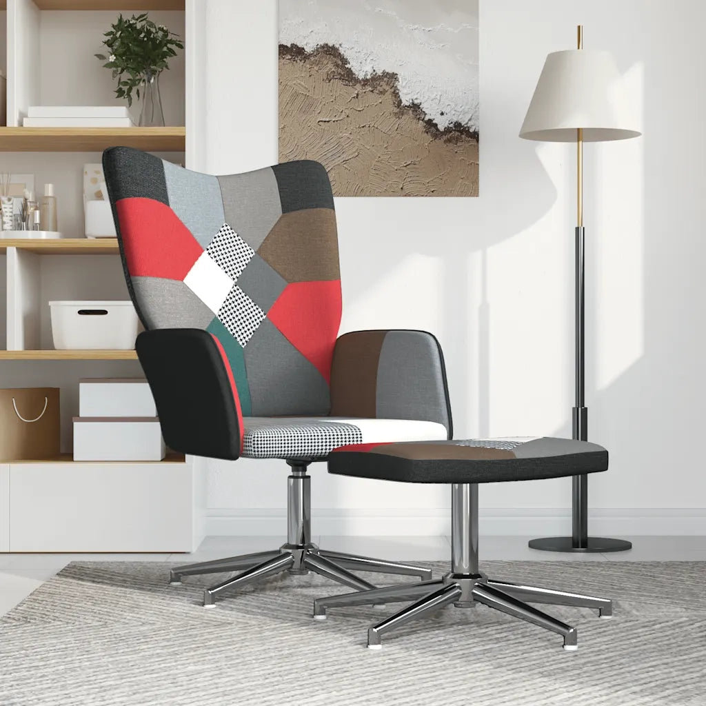 Poltrona | Sedia Relax con Sgabello in Tessuto Patchwork