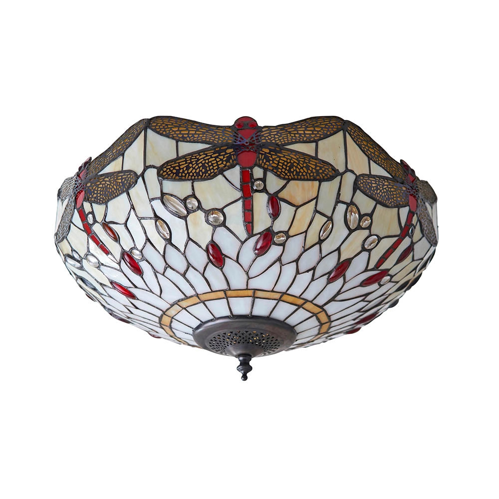 Plafoniera Tiffany vetro beige Libellule 2xE27 60W