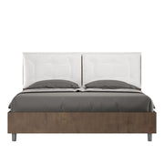 BS COM Letto matrimoniale con rete 160x190 noce cuscini similpelle bianco