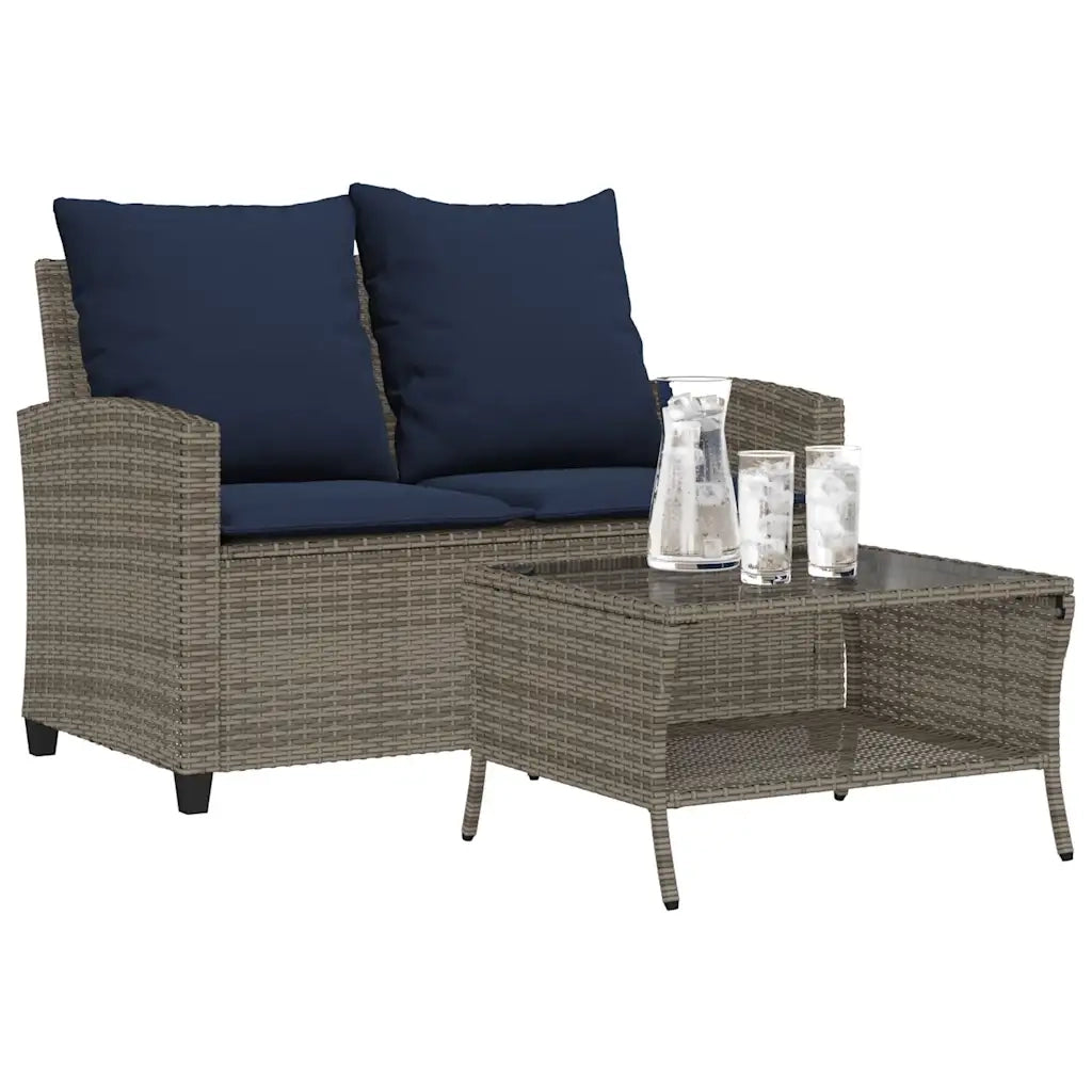 Divano da Giardino a 2 Posti Cuscini&Tavolo Grigio Polyrattan 4103852
