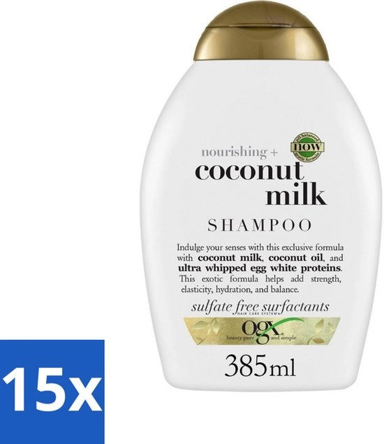 15 x Shampoo al Latte di Coco - 385 ml - Nutrizionale - Profumo Tropicale