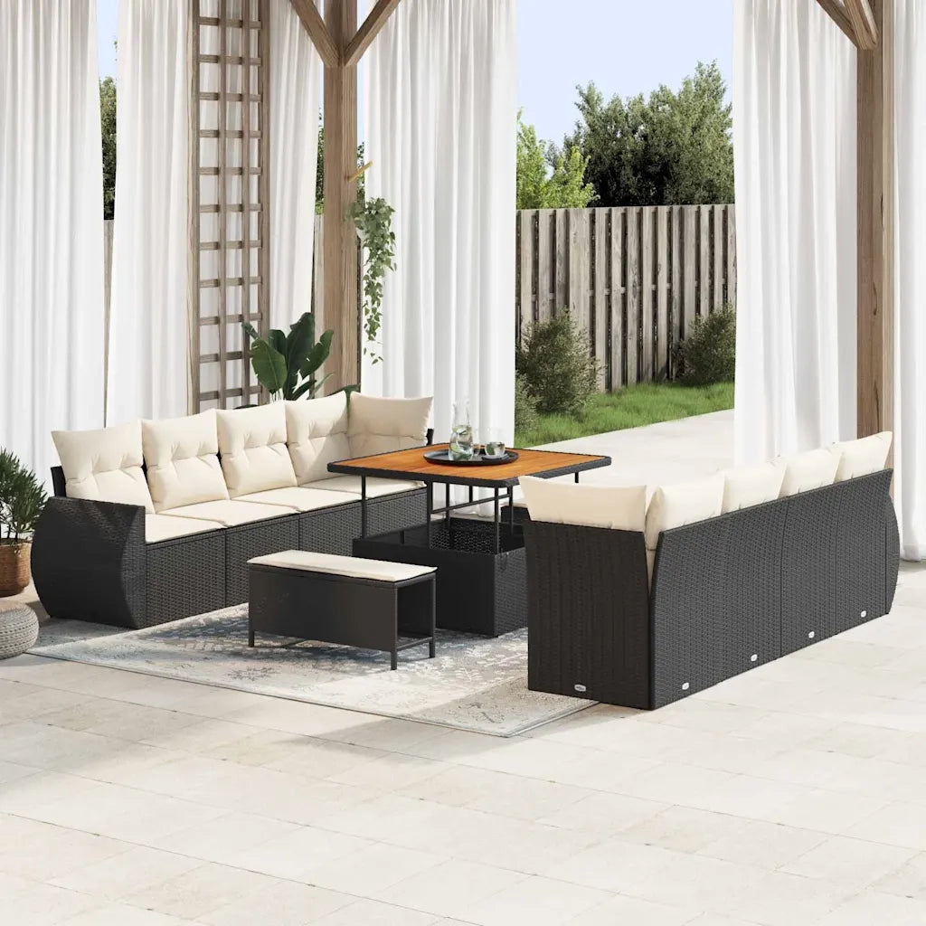 Set Divano da Giardino con cuscino 11 pcs Nero polyrattan 3361855