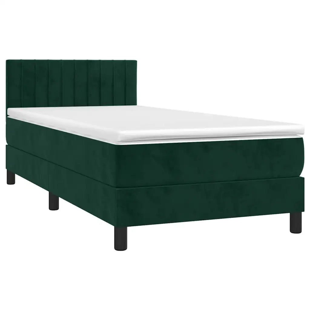Letto a Molle con Materasso e LED Verde Scuro 90x200cm Velluto 3134504
