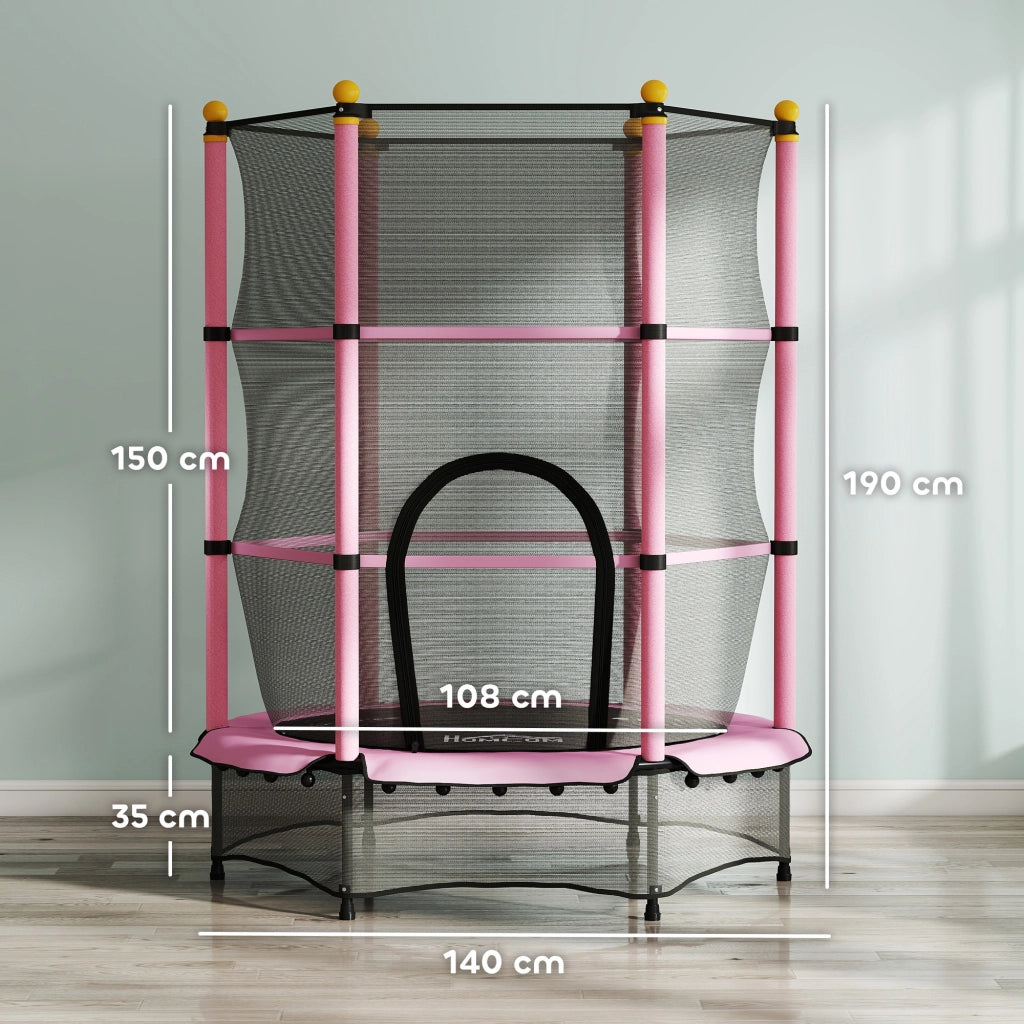 Tappeto Elastico per Bambini con Rete di Sicurezza ¨C Minimal ¨C Rosa, ?140x190 cm