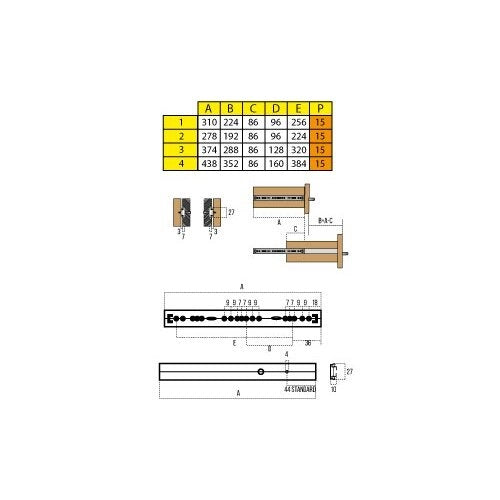 GUIDA A SFERE PER CASSETTI 384X854XH27MM MAX 15KG