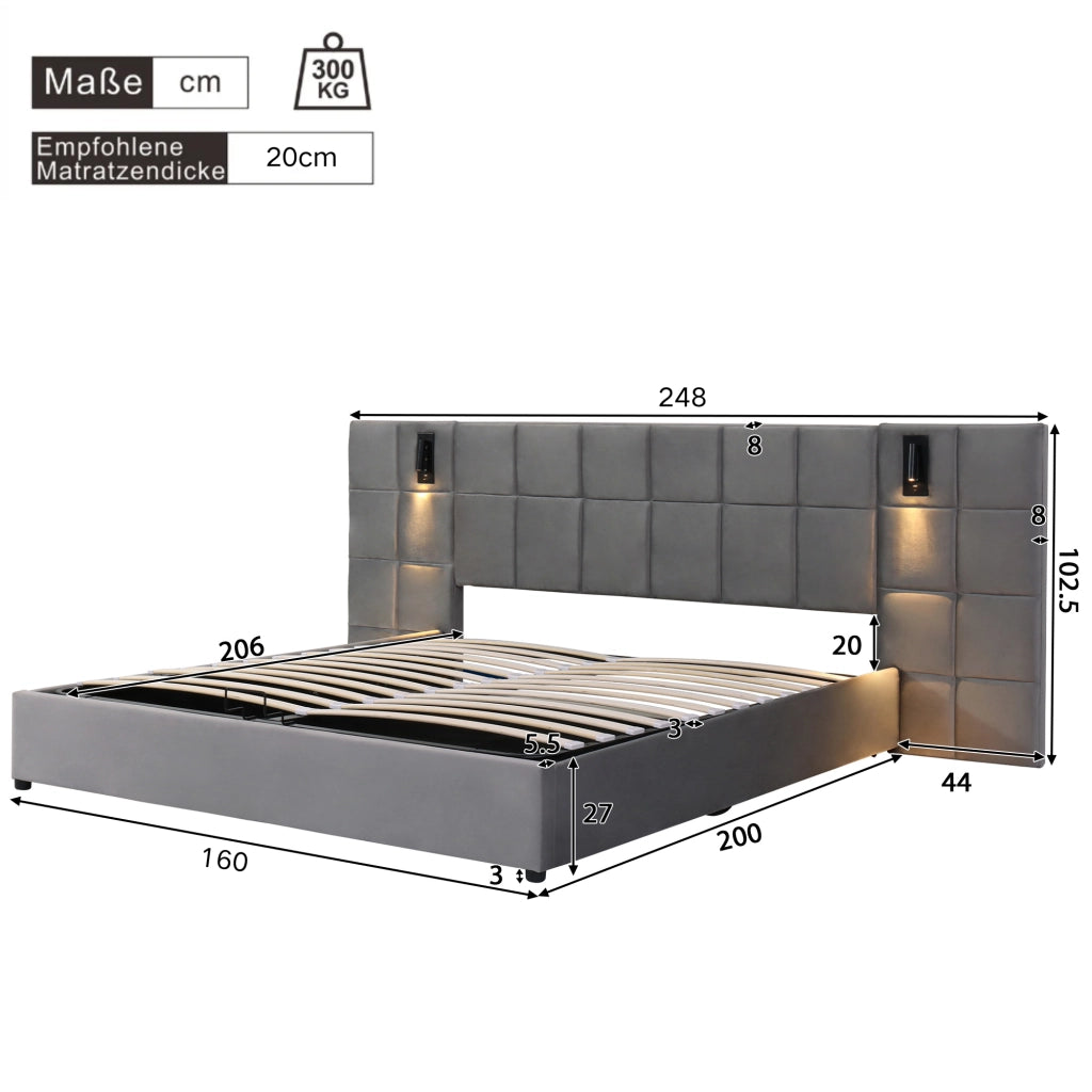 letto imbottito acciaio grigio 160 x 200 cm