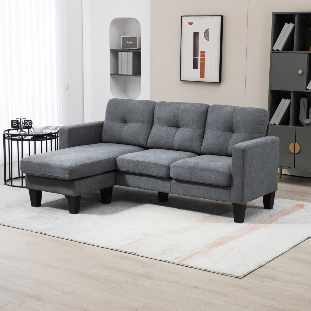 Divano angolare con chaise longue ¨C Minimal ¨C Tessuto grigio scuro 90x