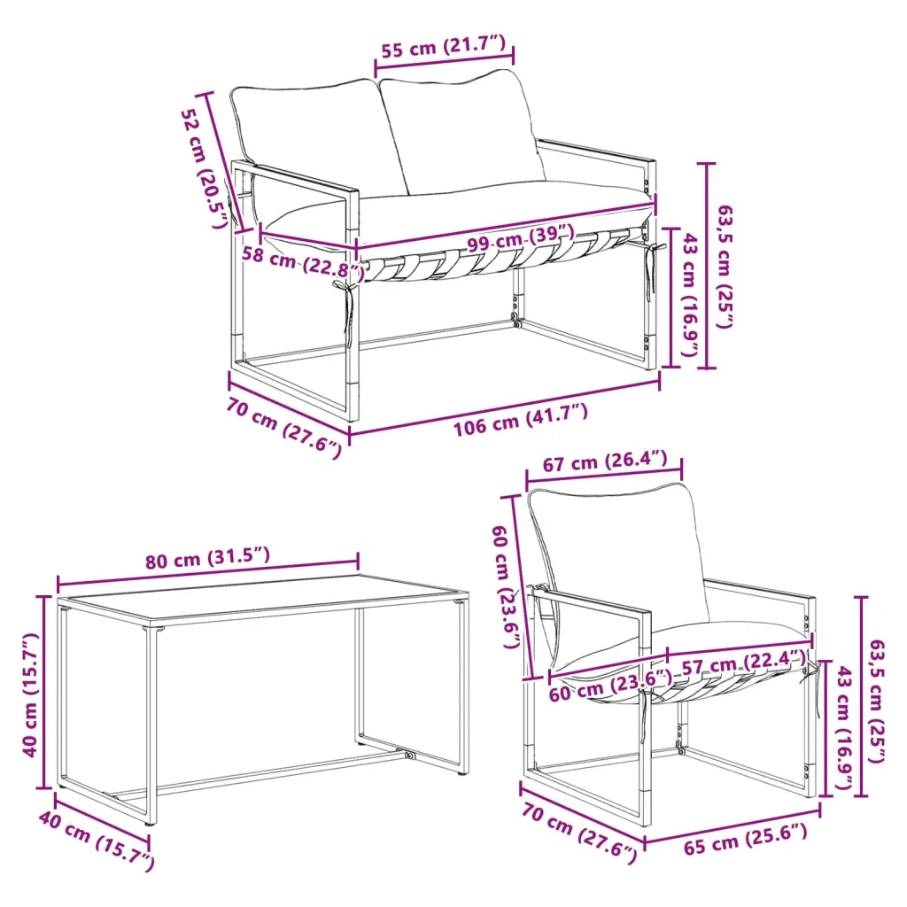 Set Divano da Giardino 4 pz | Set Salotto da Giardino Nero e antracite Acciaio