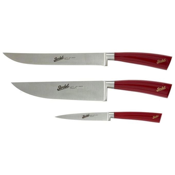 Berkel KEP3CS00SRRGB Elegance Set di 3 Coltelli da Chef Lama in Acciaio Inox 22 cm Manico Rosso colore Rosso