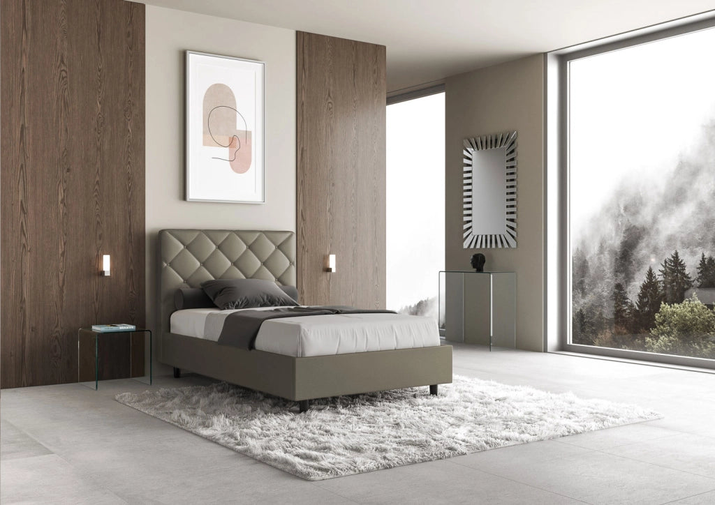 BS COM Letto una piazza e mezza con rete imbottito 120x190 similpelle cappuccino