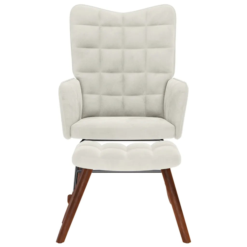 Sedia a dondolo con sgabello in velluto crema 4016852