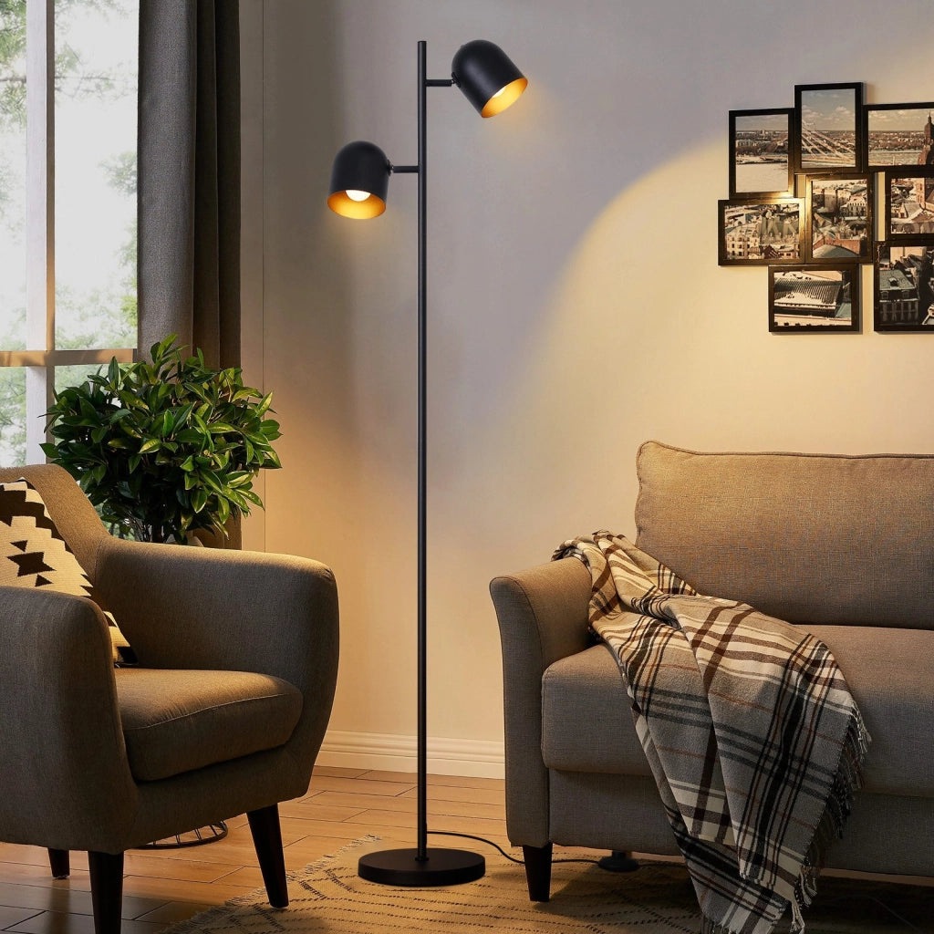ZMH Lampada da terra nero oro 2 fiamme E14 vintage 145cm