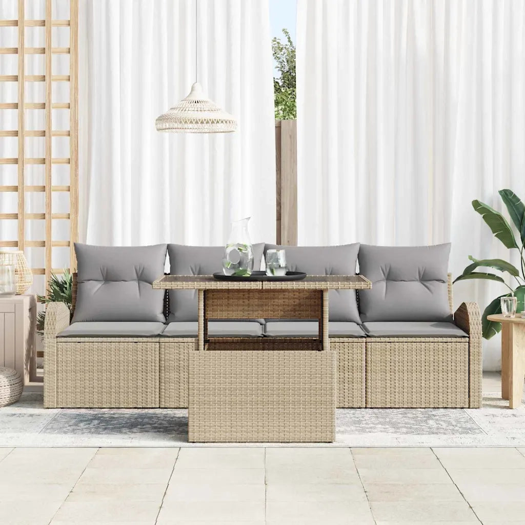 Set Divano da Giardino 5 pcs Beige Rattan in Polipropilene 3357283