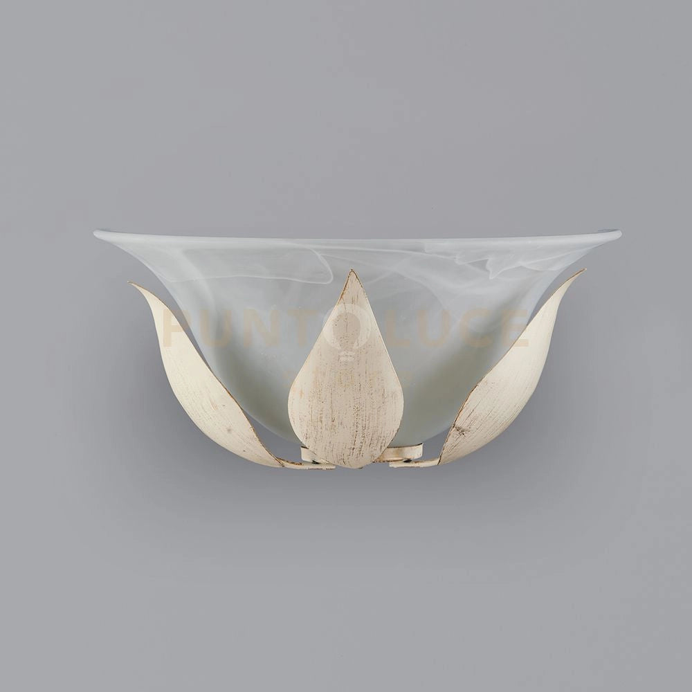 Applique in ferro laccato avorio con decorazione oro chiaro e vetro alabastro bianco 1 luce  Avorio  Oro Esse