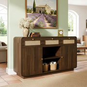 Credenza Sideboard 120cm - Xylo - Noce con 3 Cassetti e Maniglie in Vimini/Oro