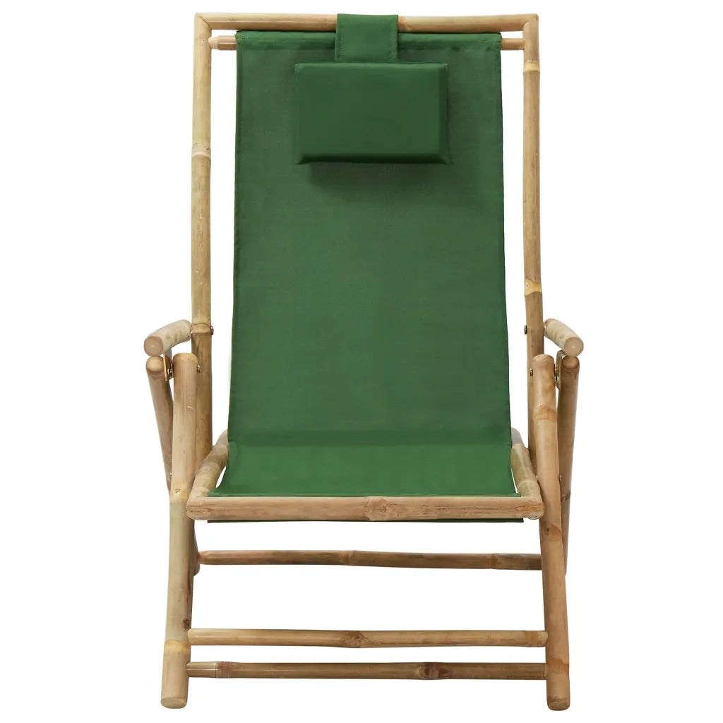 Sedia Relax Reclinabile Verde in Bambù e Tessuto 313027
