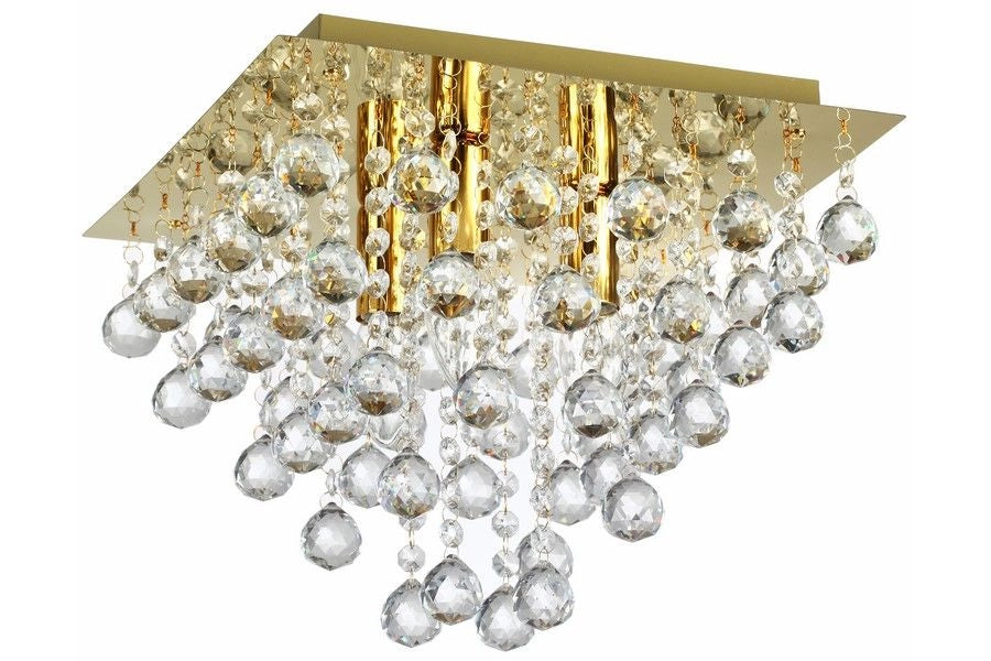 Plafoniera quadrata glamour oro cristalli 3xE14 Reality