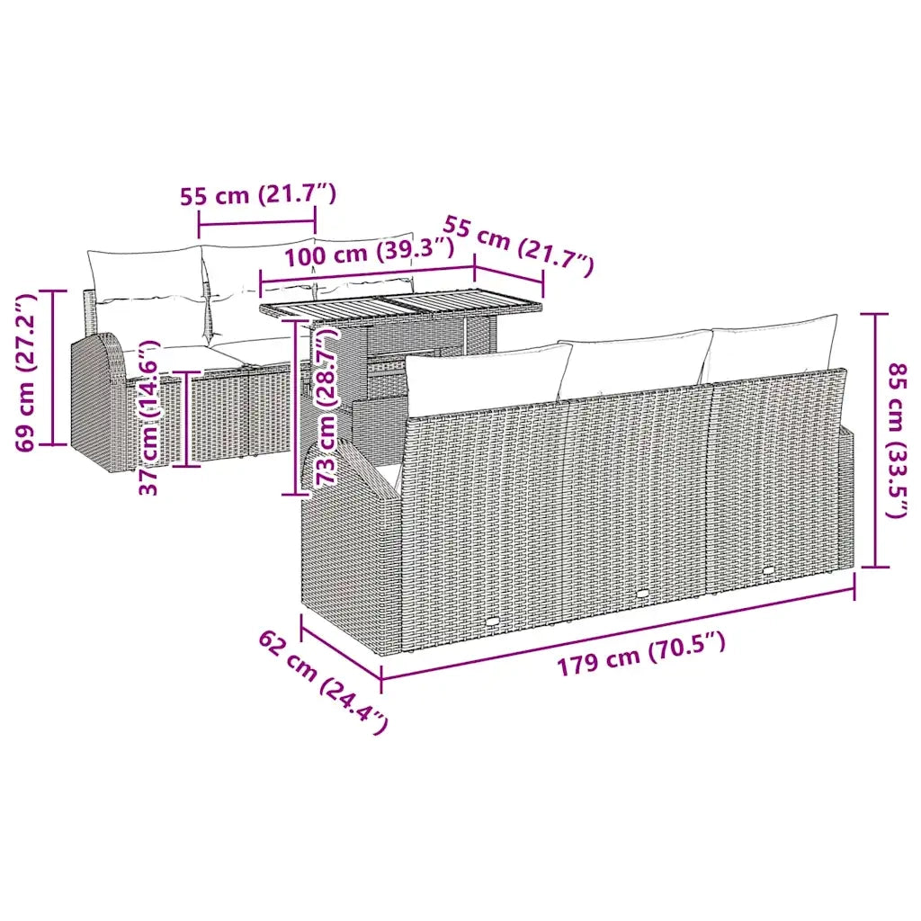 Set Divano da Giardino con cuscino 7 pcs Grigio 3349530