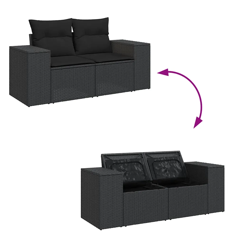 Set Divano da Giardino 6 pz con Cuscini Nero in Polyrattan 3325671