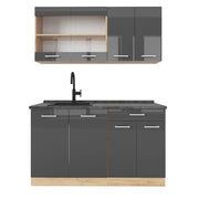 Vicco Cucina monoblocco Antracite lucido/oro power oak 140 cm , PL Antracite