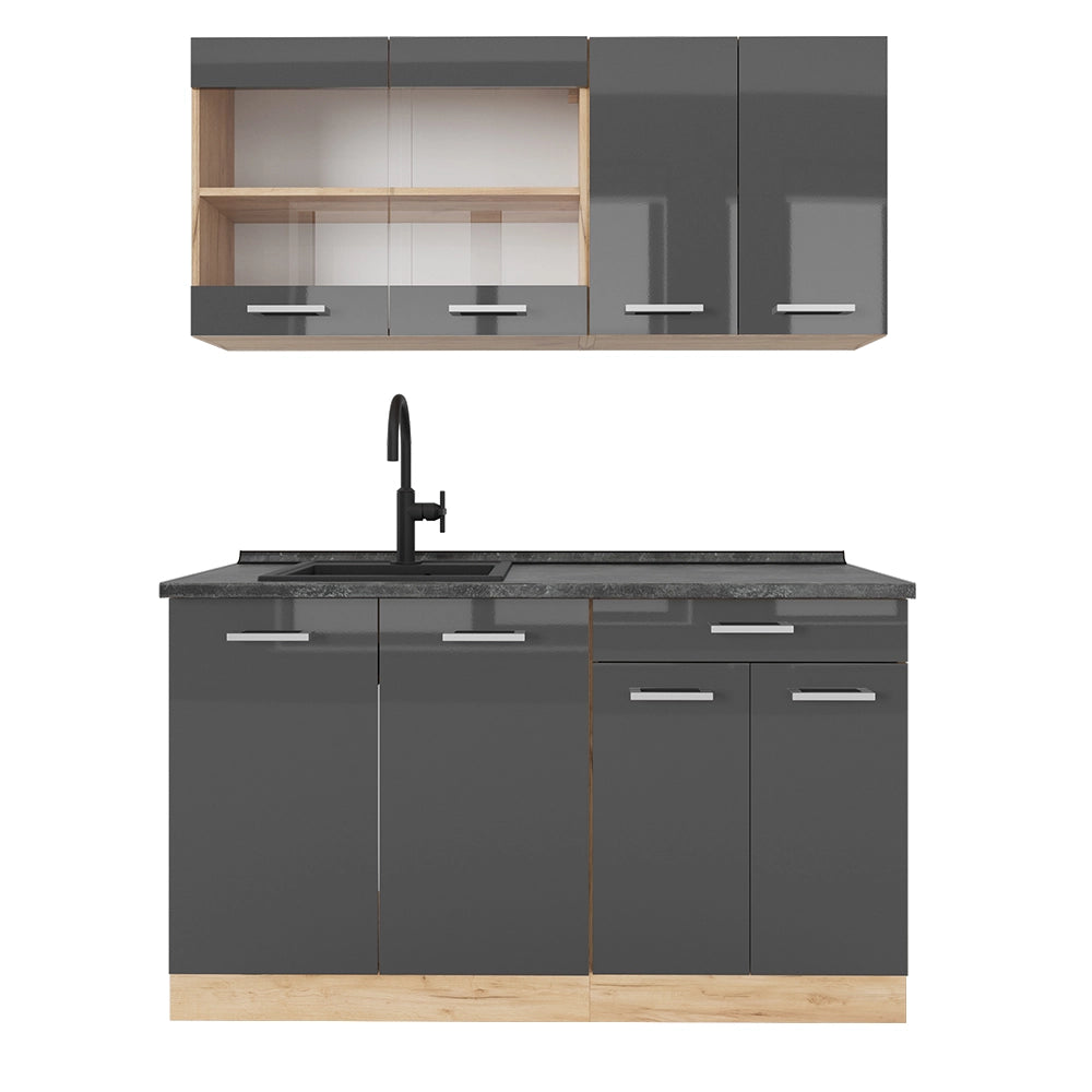 Vicco Cucina monoblocco Antracite lucido/oro power oak 140 cm , PL Antracite