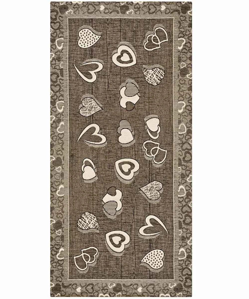 Tappeto LOVELY marrone fango cm.55x115 moderno cuori, passatoia cucina multiuso lavabile antiscivolo