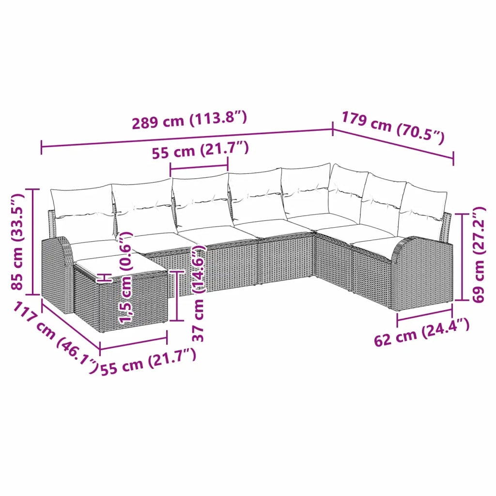 Set Divano da Giardino 8 pcs Marrone Poly Rattan 3346164