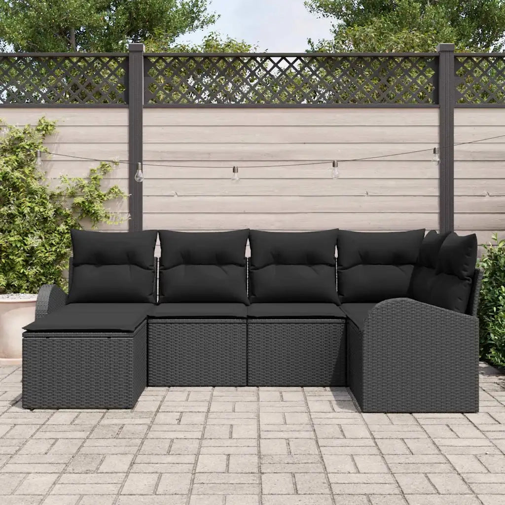Set Divano da Giardino 6 pcs Nero polyrattan