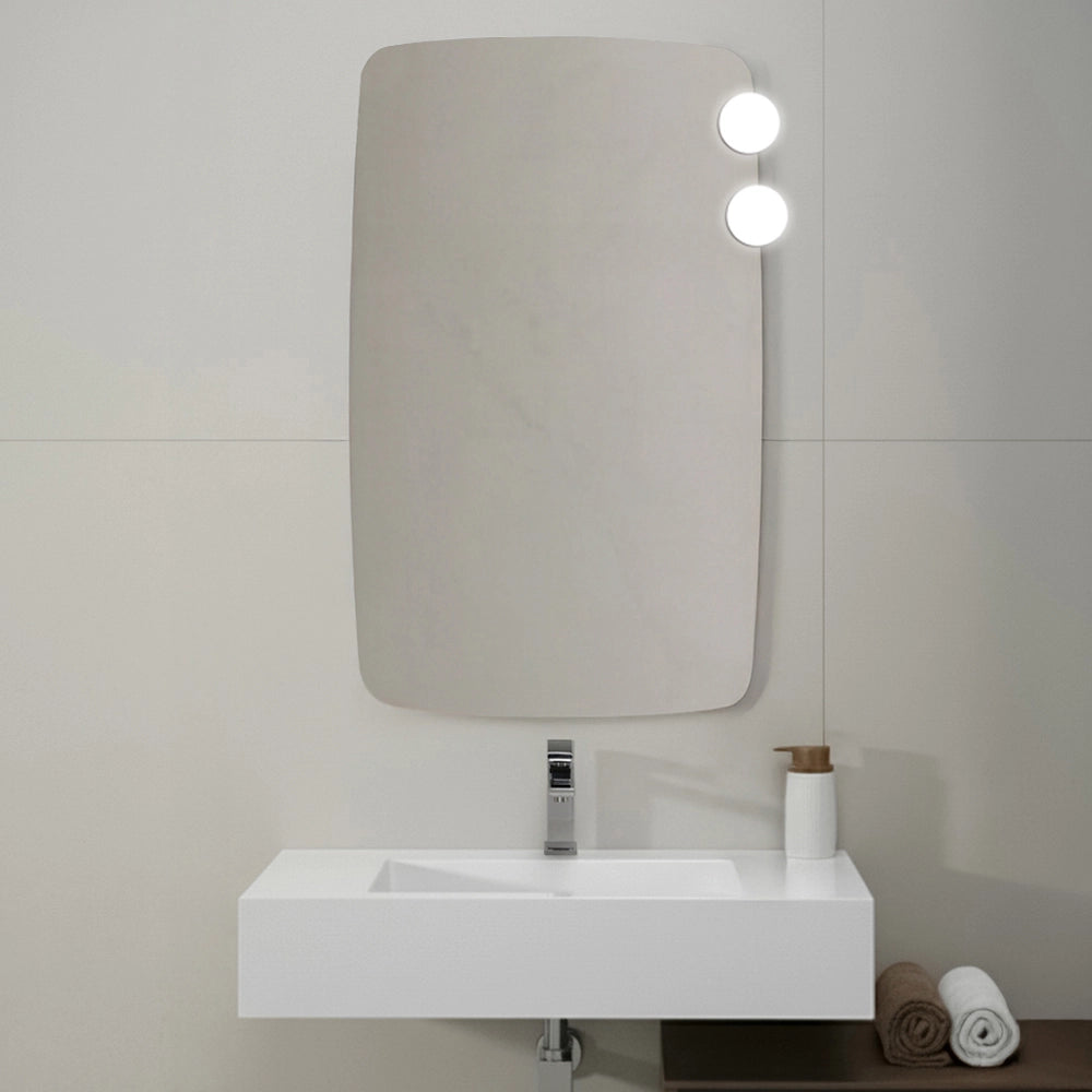 Specchio da parete con due LED 60x100 a filo lucido con angoli arrotondati – Aurea