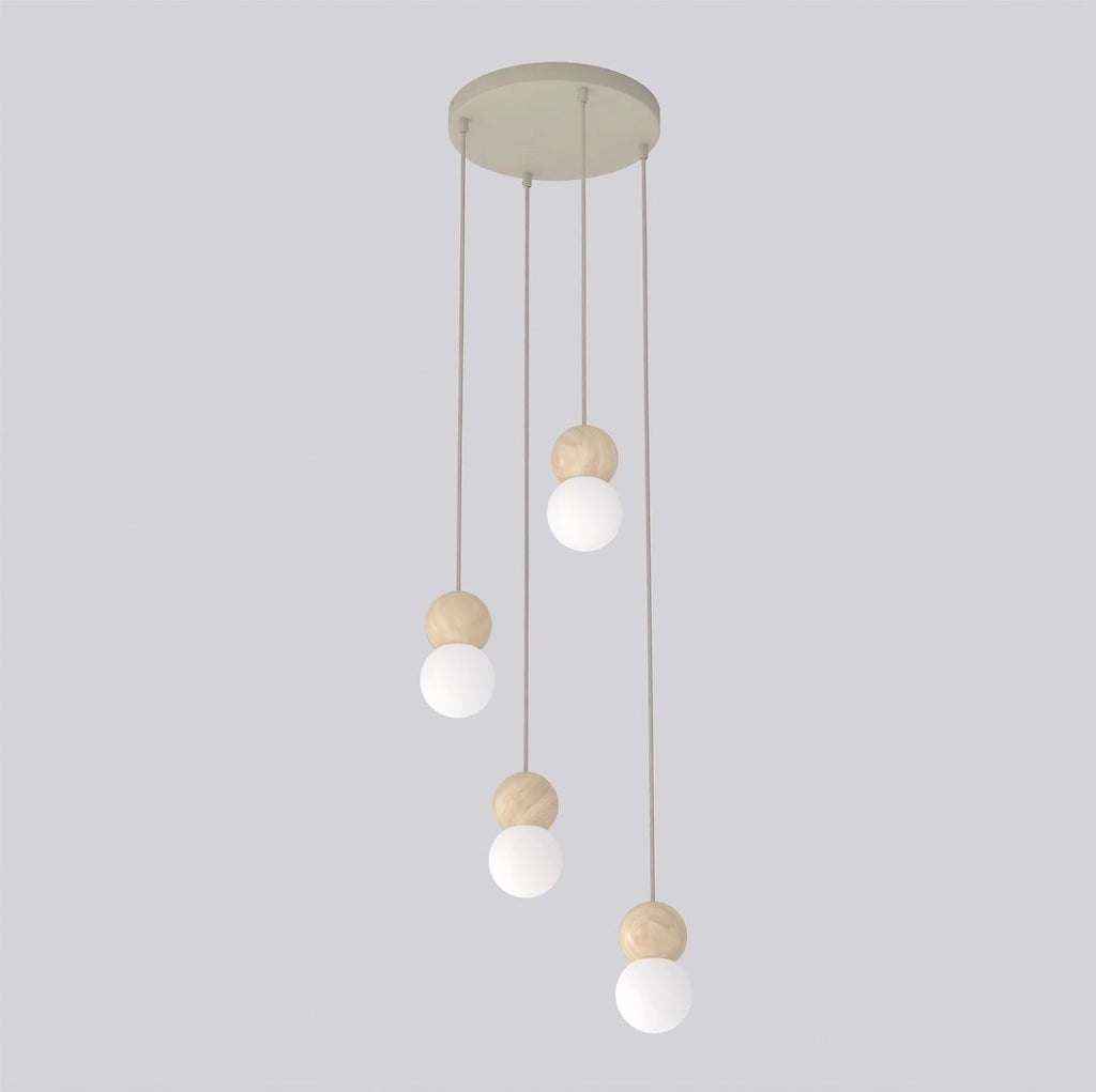 Lampada sospesa LOOP 4xG9 legno vetro beige bianco Emibig