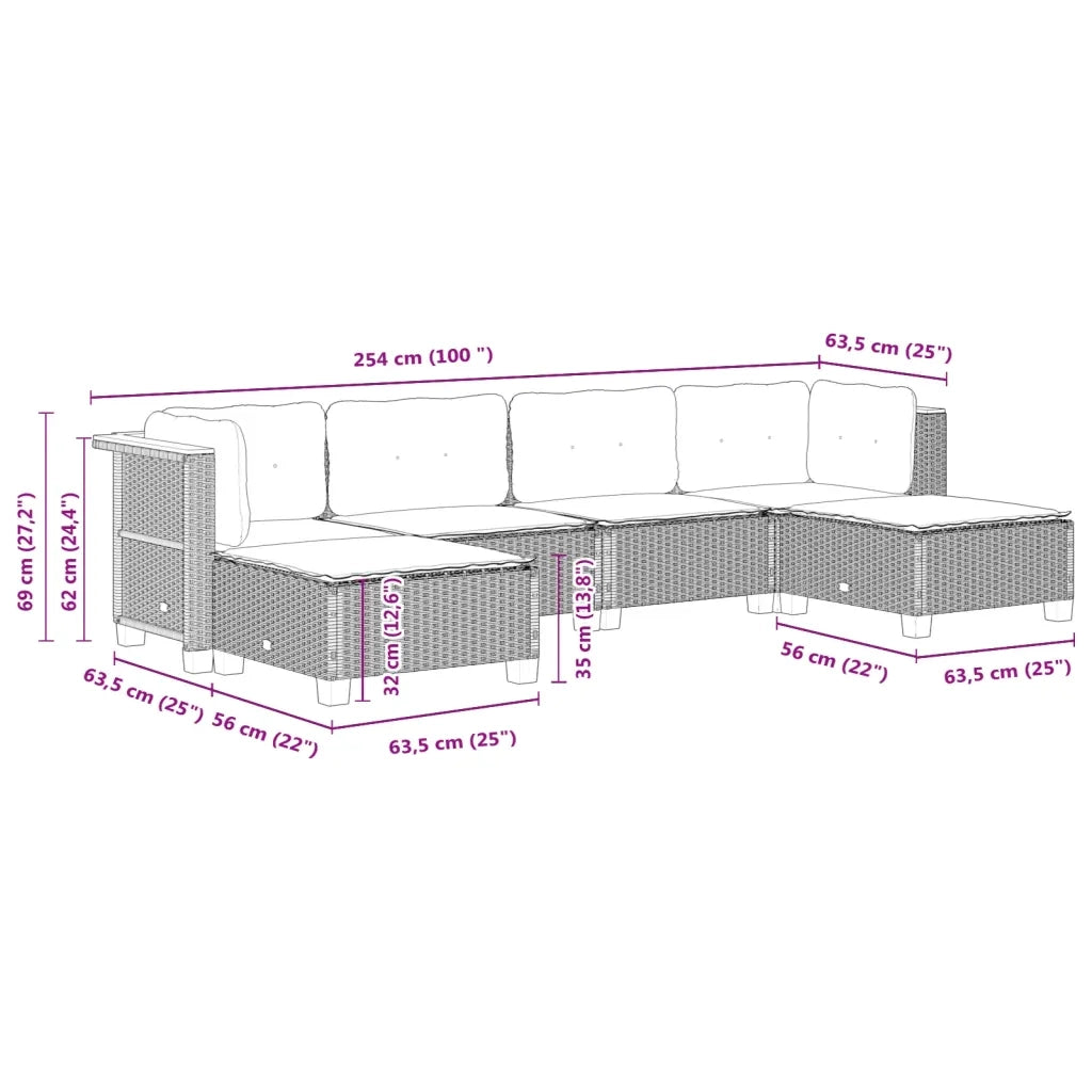 Set Divano da Giardino 6 pz con Cuscini Nero in Polyrattan 3261947
