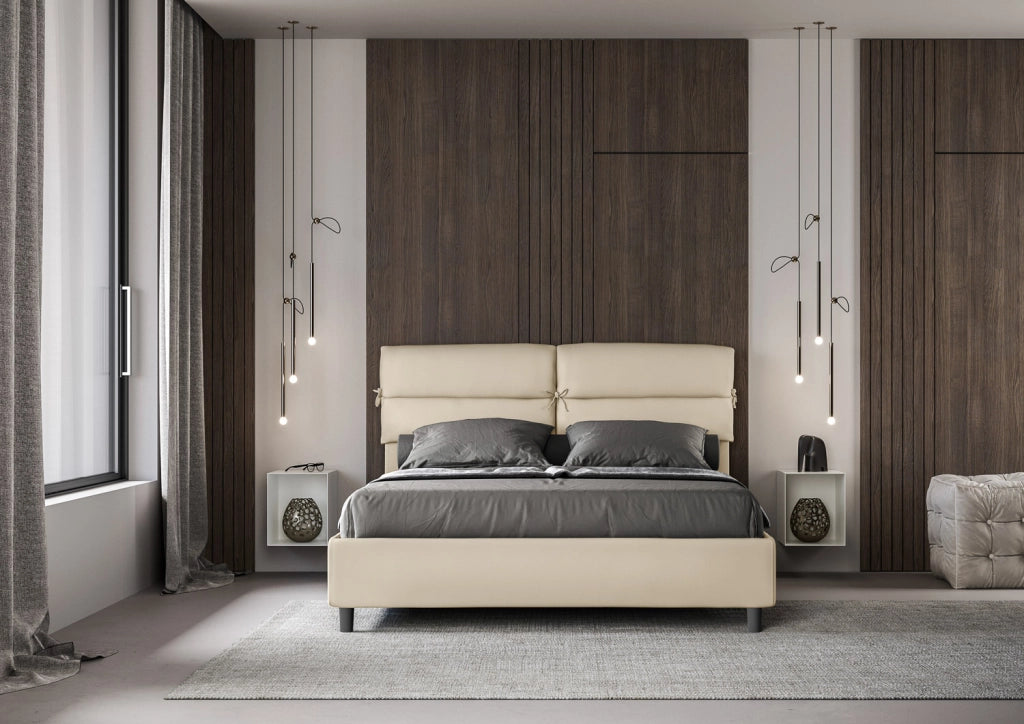 BS COM Letto matrimoniale con rete imbottito 160x210 similpelle tortora