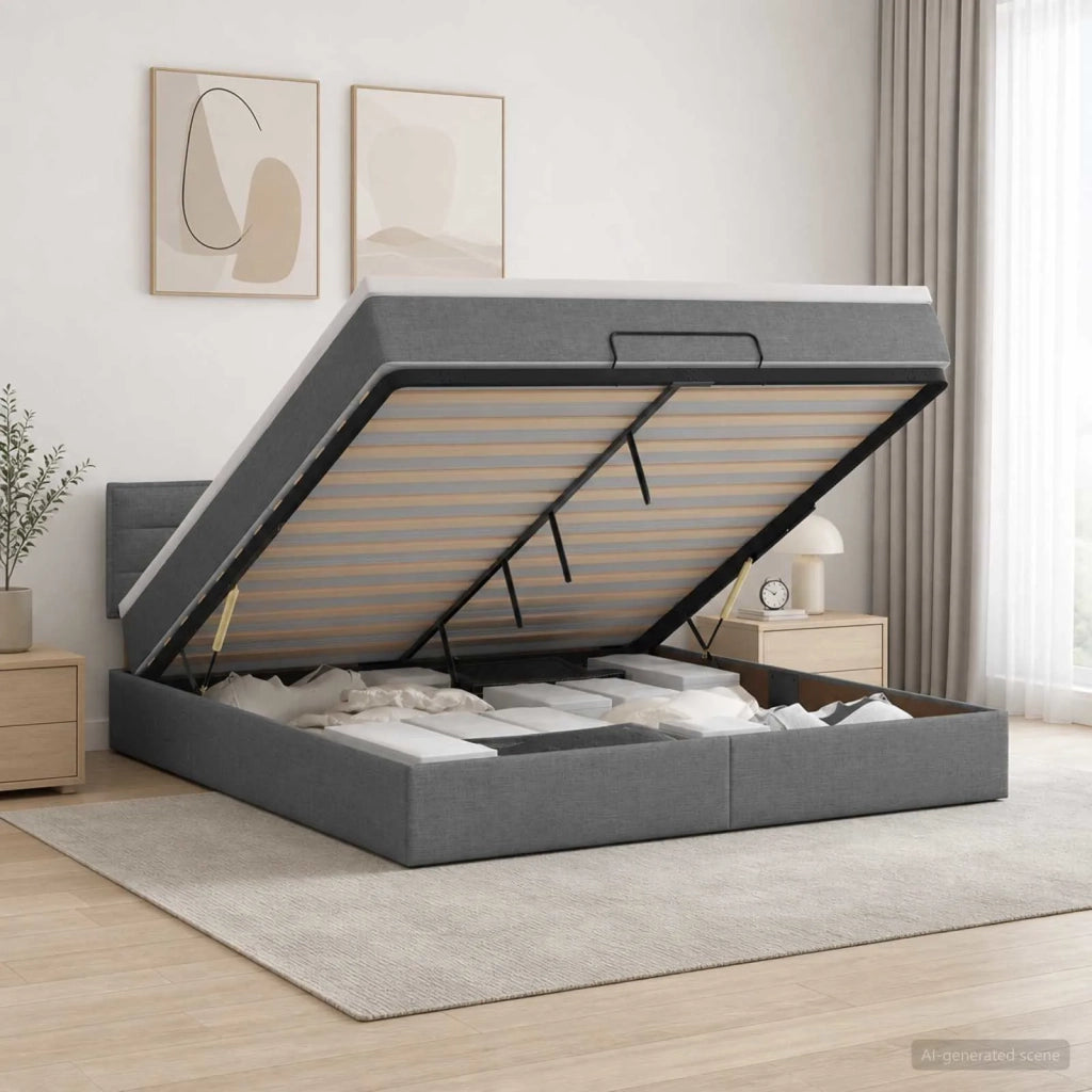 Letto ottomano con materasso Grigio Scuro 160 x 200 cm Tessuto 3456255