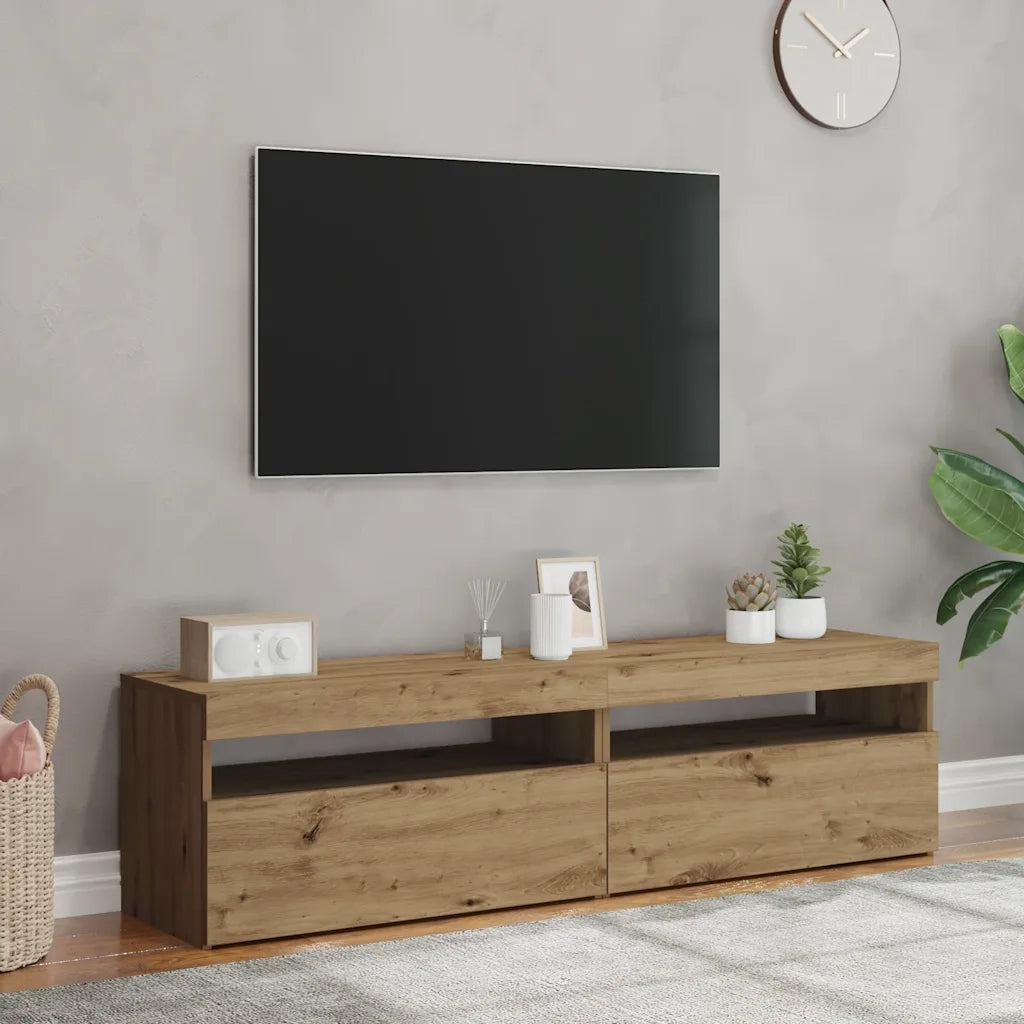 Mobili Porta TV con LED 2 pz | Armadietto TV | Mobile Porta TV Artigianale in Legno Multistrato