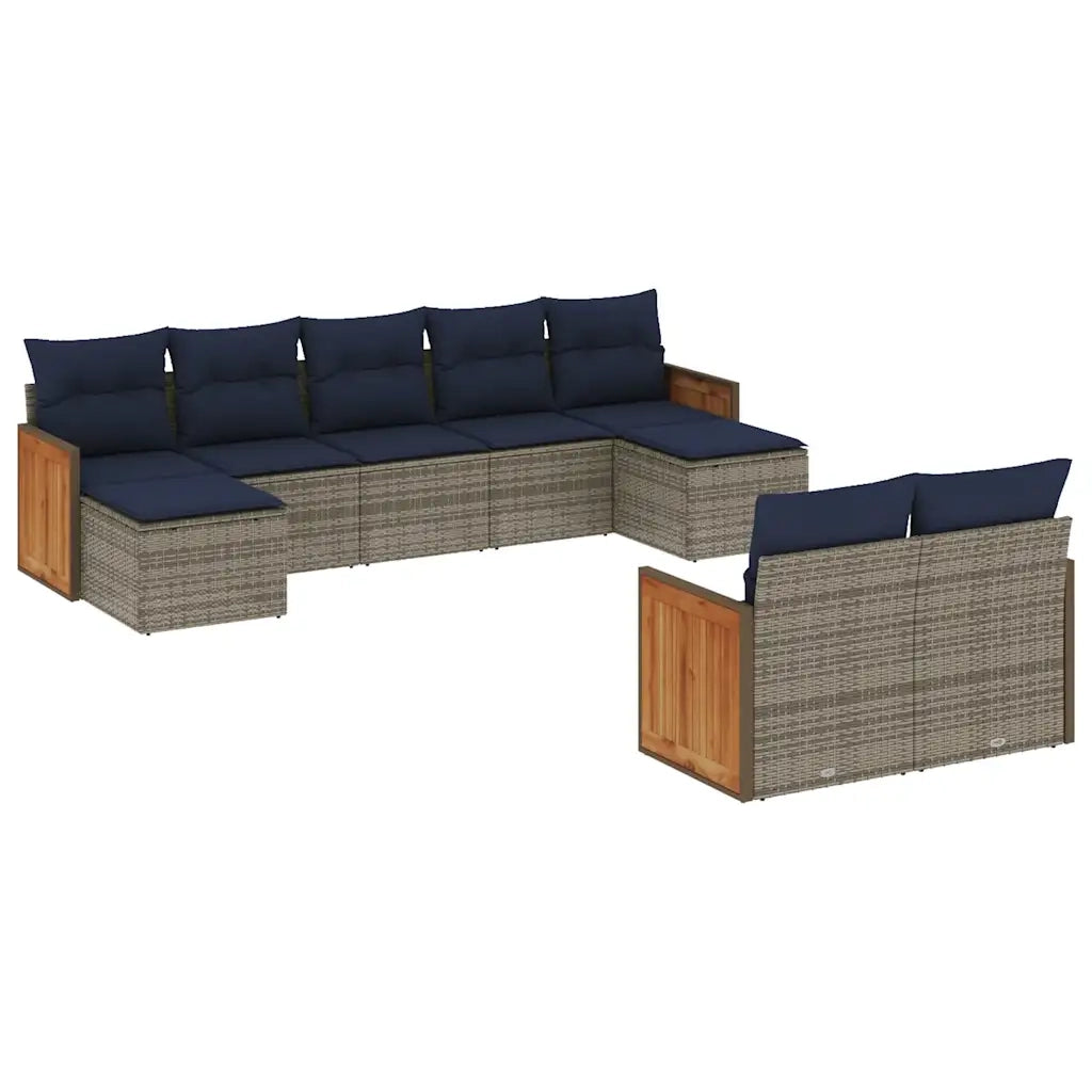 Set Divani da Giardino 9 pz con Cuscini Grigio in Polyrattan 3228084