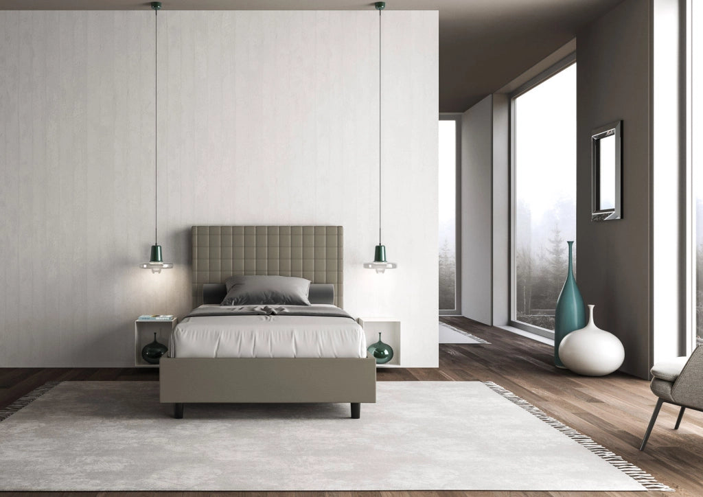 BS COM Letto una piazza e mezza con rete imbottito 120x210 similpelle cappuccino