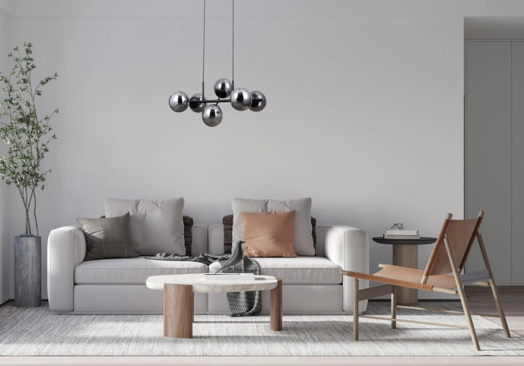 Lampadario moderno nero opaco 6xE14 sfere fumé Italux