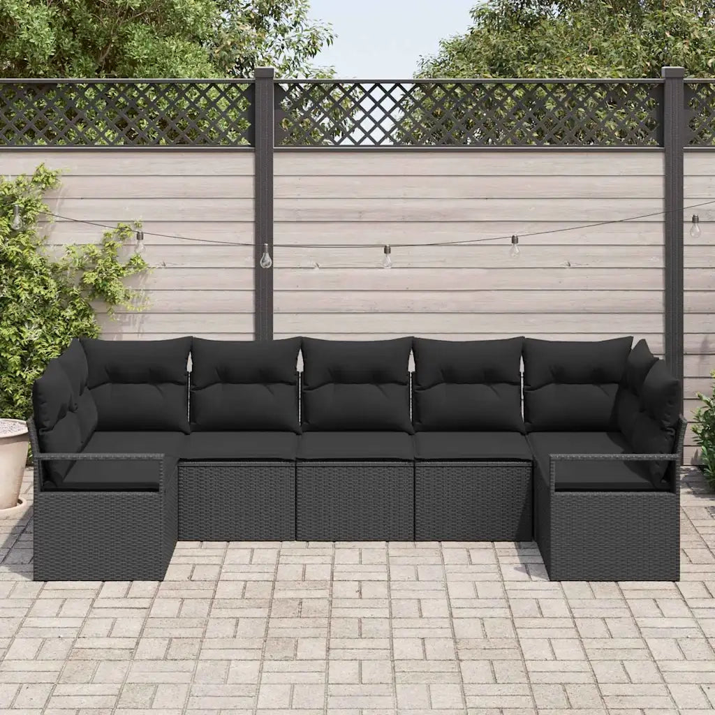 Set di divani con cuscino 7 pcs Nero polyrattan