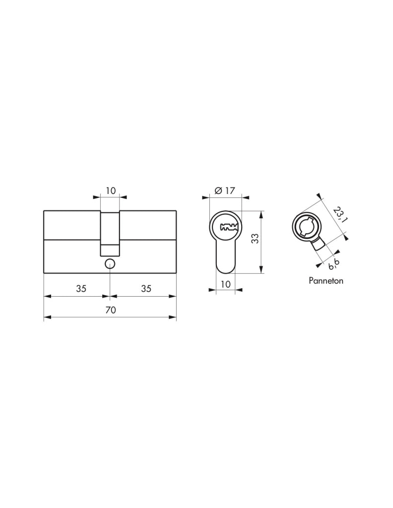Cilindro europeo Trafic 6 35 x 35 mm, nichelato, anti-perforazione, anti-rottura, 5 chiavi – THIRARD