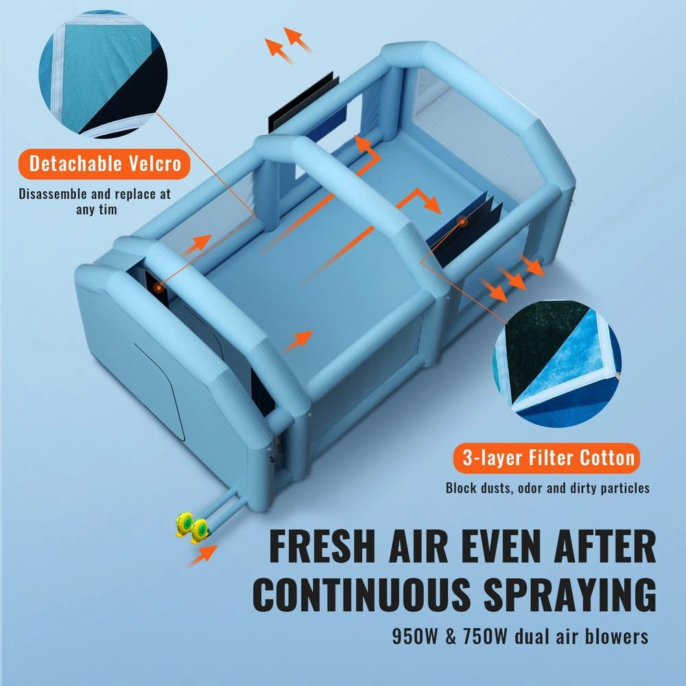 Tenda Verniciatura Spray Gonfiabile Auto Moto SUV 2 Ventilatori 1100W 950W Filtro 3 Strati 10x4x6m
