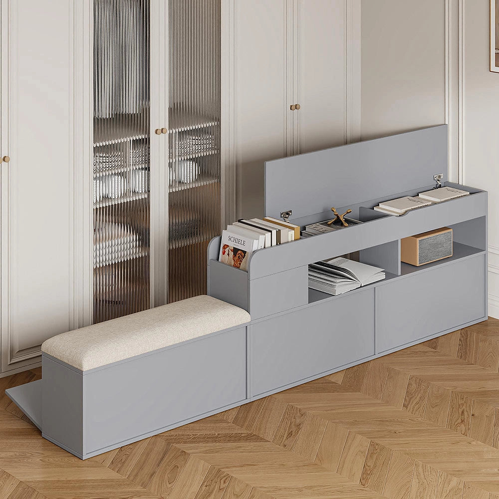 Letto combinato - Xylo - 140x200 cm contenitore grigio