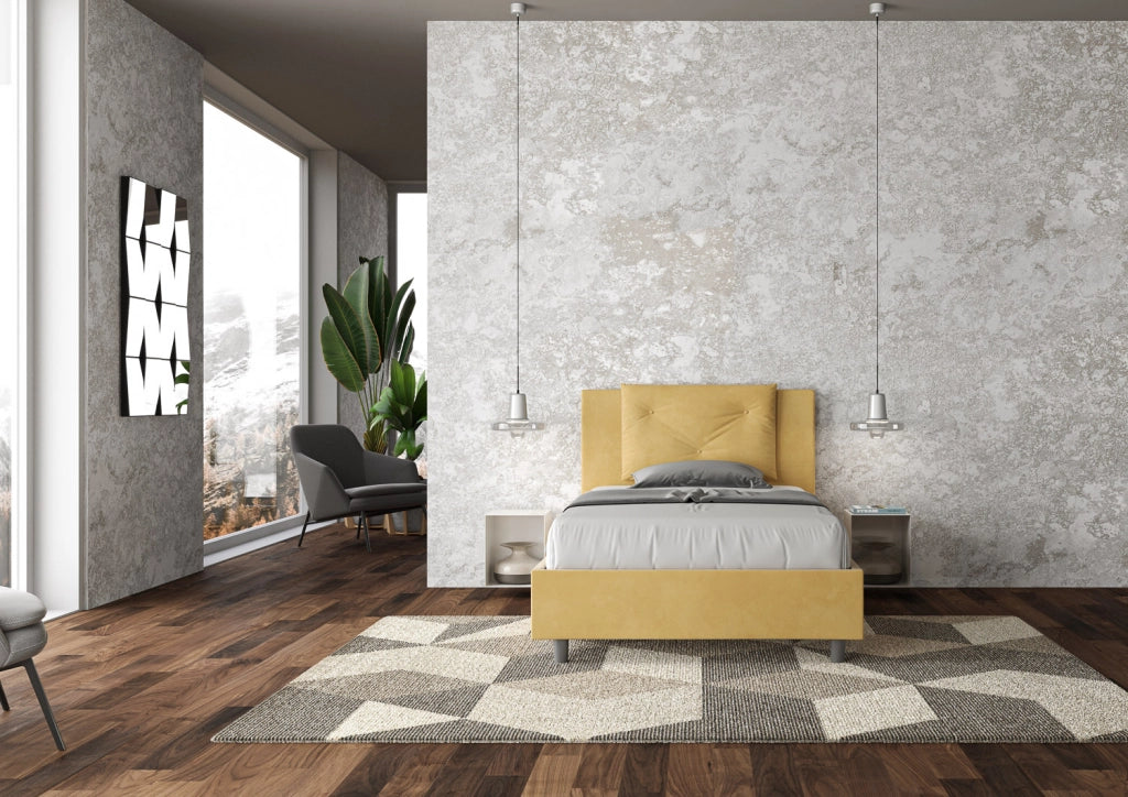 BS COM Letto una piazza e mezza contenitore imbottito 110x200 microfibra ocra