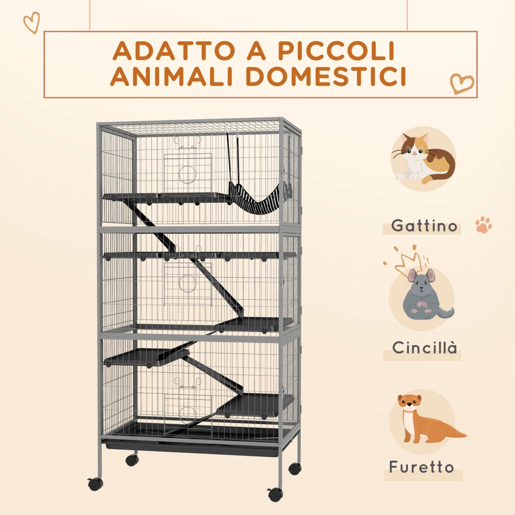 Gabbia per Conigli Multilivello ¨C Xylo ¨C Acciaio e PP 80x52x159cm