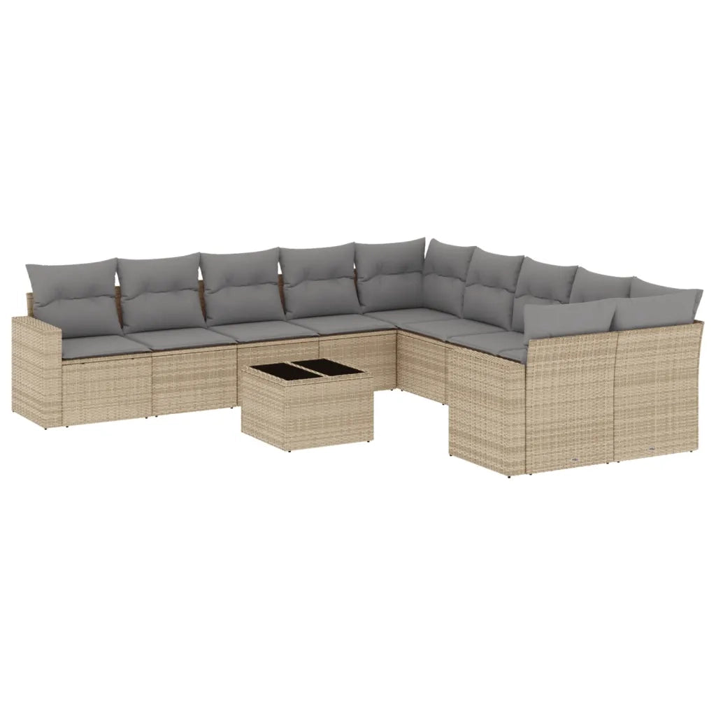 Set Divani da Giardino 11 pz con Cuscini Beige in Polyrattan 3219509