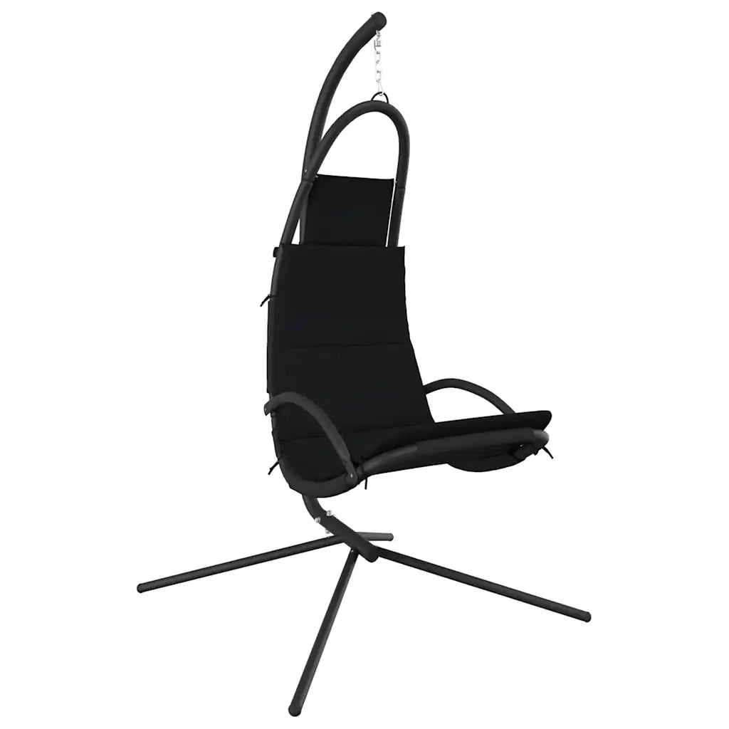 Sedia Dondolo Giardino-Sedia da esterno con Cuscino Nero Tessuto Oxford Acciaio